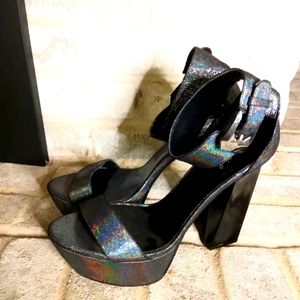 Iridescent Gun Metal & Black Platforms Size 10